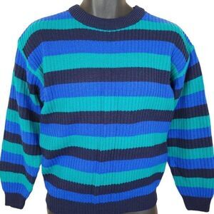 Mervyns Sweater Vintage 80s 90s Striped Winter Wear Mens Size Small DEADSTOCK